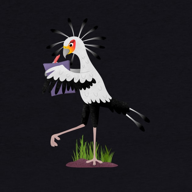 Cute secretary bird writing notes cartoon by FrogFactory